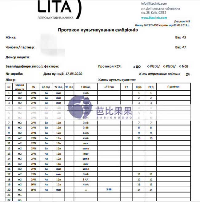 女方不能自怀到乌克兰lita医院自精试管的胚胎报告