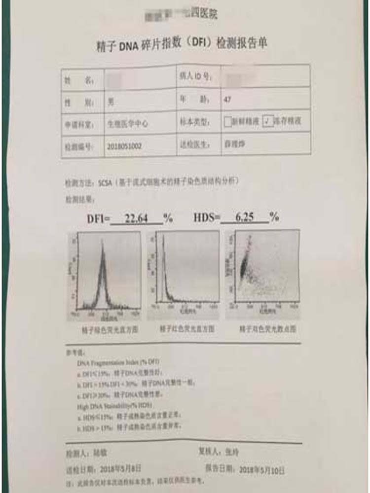 精子DNA碎片检测报告