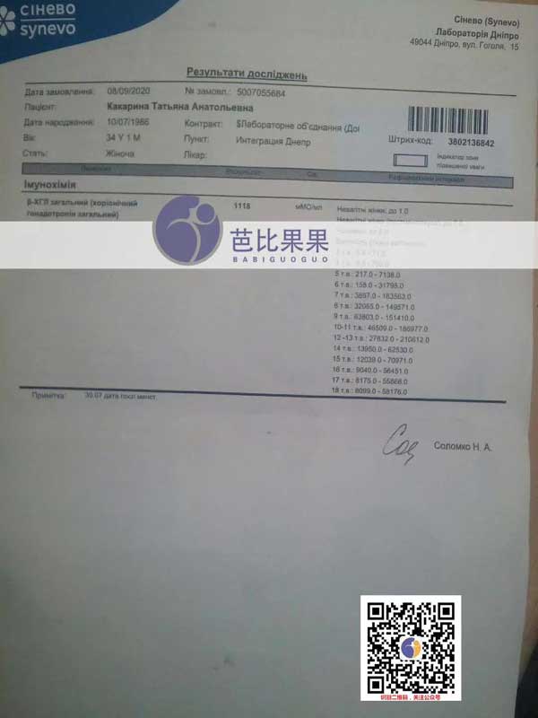 w先生在马丽塔Lita医院做三代试管二次移植验孕成功