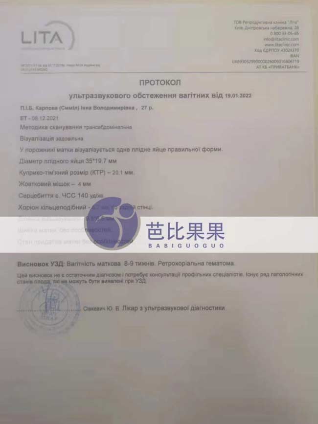 乌克兰试管孕妈做B超