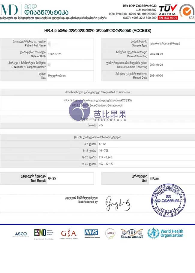 格鲁吉亚自卵试管验孕成功