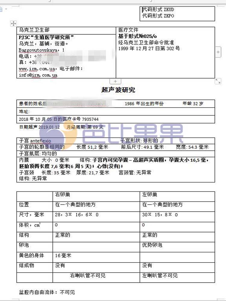 第一个乌克兰代母第二次移植B超报告