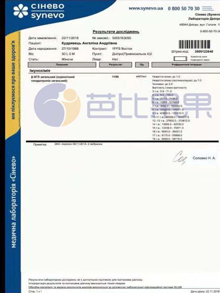 乌克兰试管验孕报告