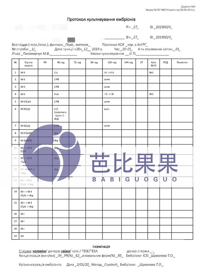 乌克兰自卵试管胚胎培育报告