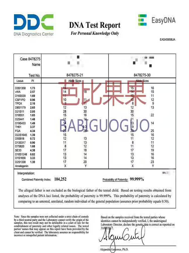 双胞胎男宝宝DNA鉴定报告