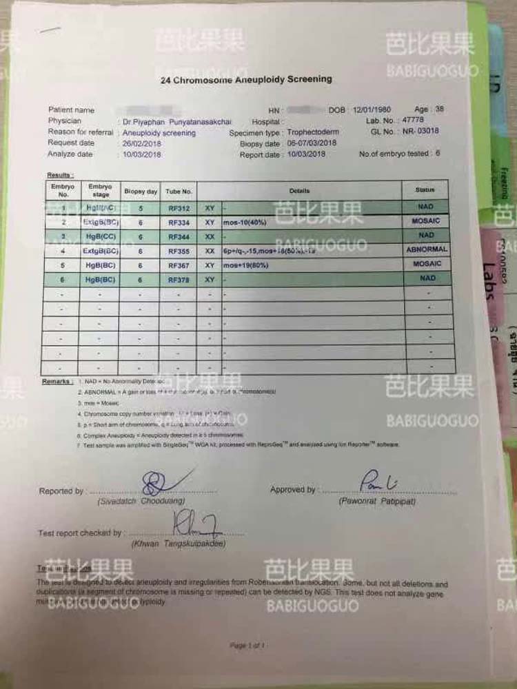 Z姐24对染色体胚胎筛查报告
