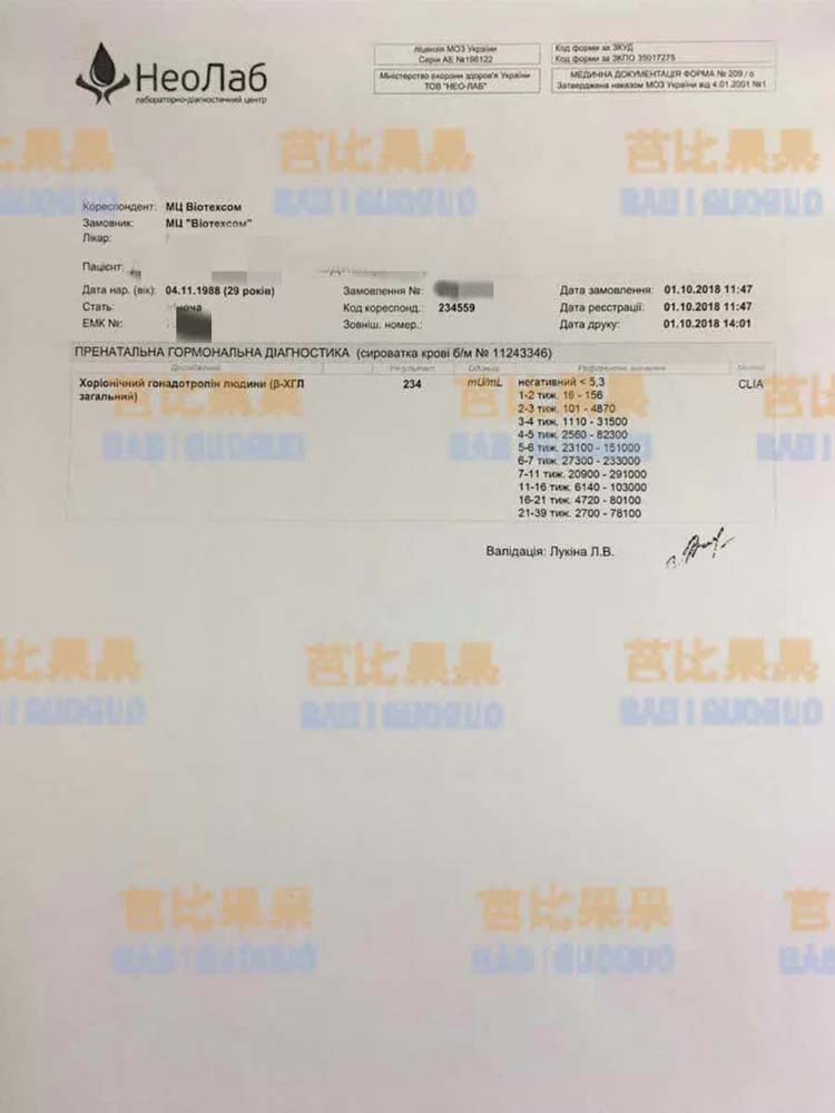 乌克兰第三次试管移植验孕成功